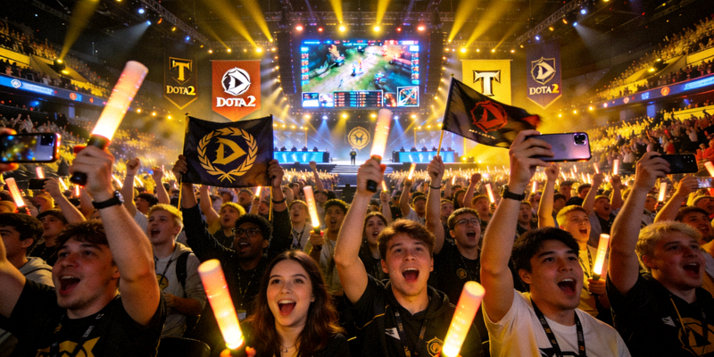 DOTA2国际邀请赛TI现场盛况，观众欢呼雀跃