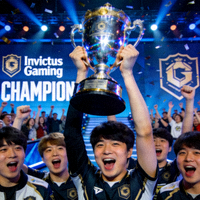 Invictus Gaming战队捧起冠军奖杯时刻